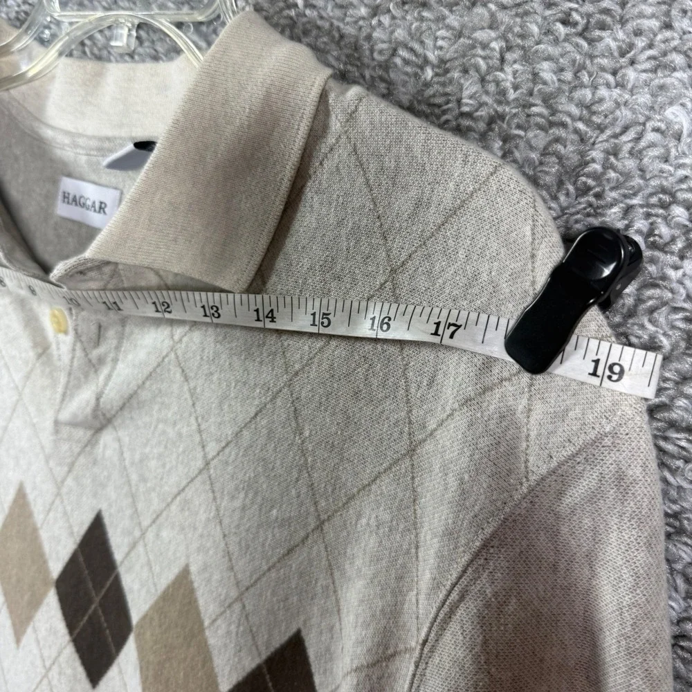 Haggar Argyle Polo Sweater Long Sleeve Beige Brown Golf Pullover - Mens‎ XL